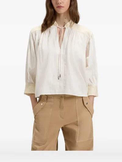 Hugo Boss Embroidered Cotton Blouse In Neutral