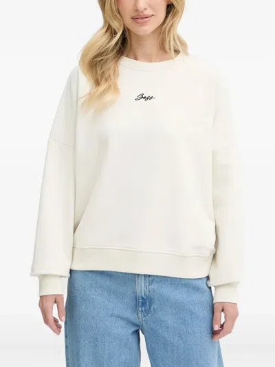 Hugo Boss Embroidered Crew Neck Sweatshirt In Neutral