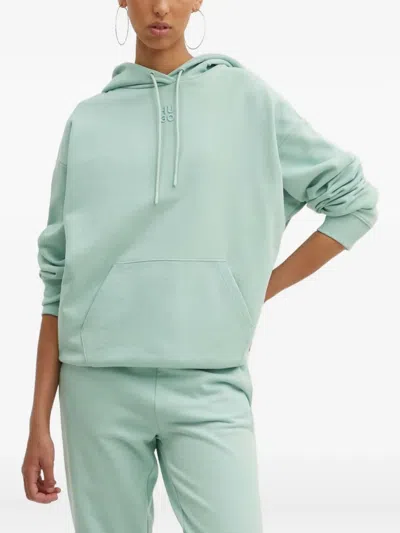 Hugo Boss Embroidered Hooded Top In Green