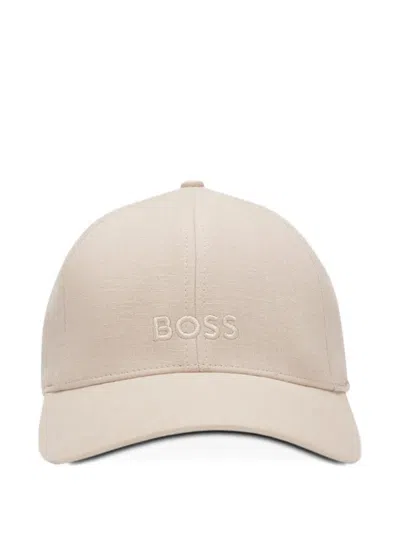 Hugo Boss Embroidered Linen Cap In Neutral