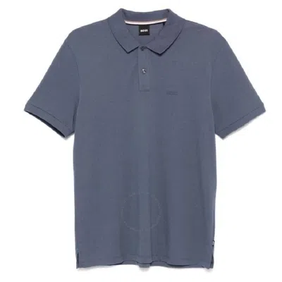 Hugo Boss Embroidered Logo Cotton Polo Shirt In Blue