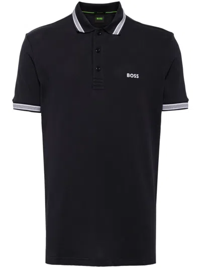 Hugo Boss Embroidered Logo Cotton Polo Shirt In Blue