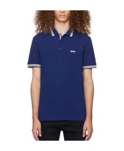 Hugo Boss Embroidered-logo Cotton Polo Shirt In Blue