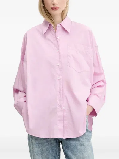 Hugo Boss Embroidered-logo Cotton Shirt In Pink