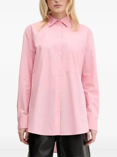 Hugo Boss Embroidered-logo Cotton Shirt In Pink
