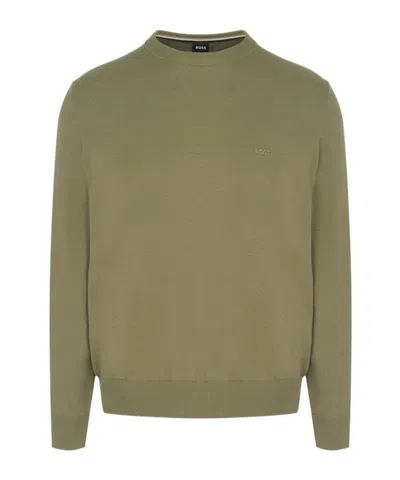 Hugo Boss Embroidered Logo Cotton Sweater In Green