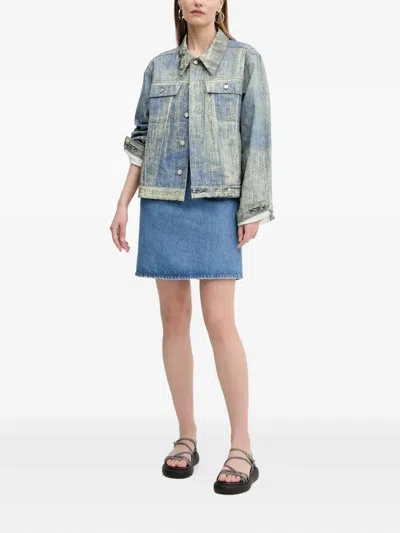 Hugo Boss Embroidered-logo Denim Mini Dress In Blue