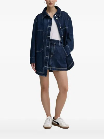 Hugo Boss Embroidered-logo Denim Shirt In Blue