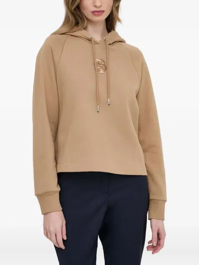 Hugo Boss Embroidered-logo Hoodie In Brown