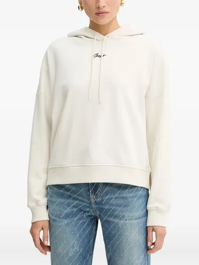 Hugo Boss Embroidered-logo Hoodie In White