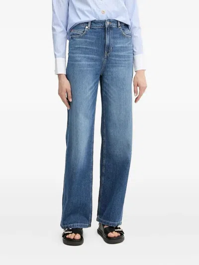 Hugo Boss Embroidered-logo Jeans In Blue
