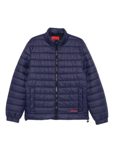 Hugo Boss Embroidered-logo Padded Jacket In Blue