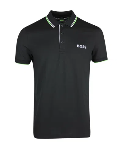 Hugo Boss Cotton-blend Polo Shirt With Contrast Details In Black