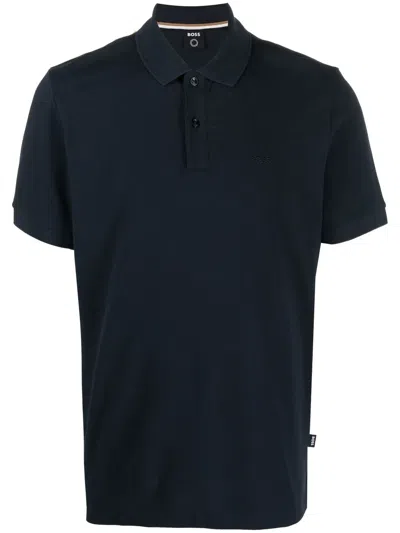 Hugo Boss Embroidered Logo Polo Shirt In Blau