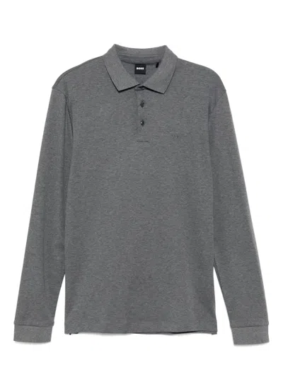 Hugo Boss Embroidered-logo Polo Shirt In Grey