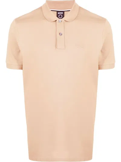 Hugo Boss Embroidered-logo Polo Shirt In Neutrals