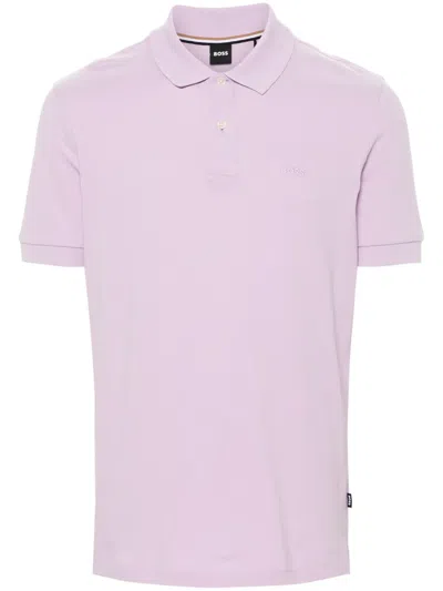 Hugo Boss Embroidered-logo Polo Shirt In Purple
