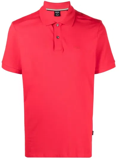 Hugo Boss Embroidered Logo Polo Shirt In Rot