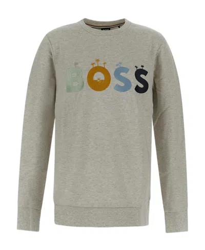 Hugo Boss Embroidered-logo Pullover Sweatshirt In Gray
