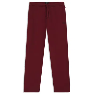 Hugo Boss Embroidered-logo Pyjama Bottoms In A Cotton Blend In Burgundy
