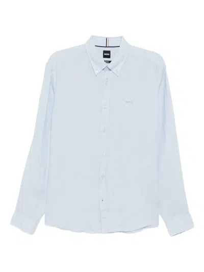 Hugo Boss Embroidered-logo Shirt In Blue
