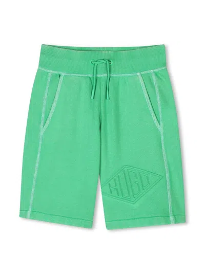 Hugo Boss Kids' Embroidered-logo Shorts In グリーン