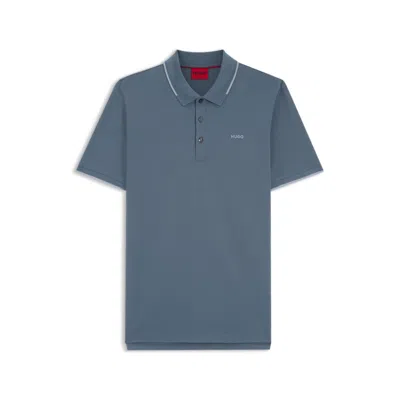 Hugo Boss Embroidered-logo Slim-fit Polo Shirt In Stretch Cotton In Blue