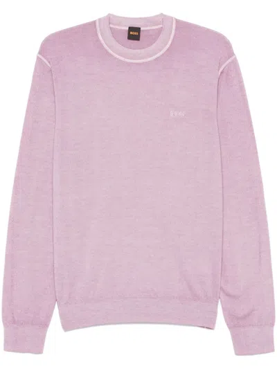 Hugo Boss Embroidered-logo Sweater In Pink