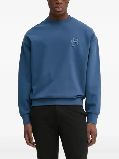 Hugo Boss Embroidered-logo Sweatshirt In Blue