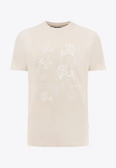 Hugo Boss Embroidered Logo T-shirt In Neutral