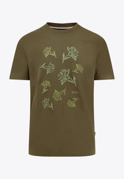 Hugo Boss Embroidered Logo T-shirt In Green