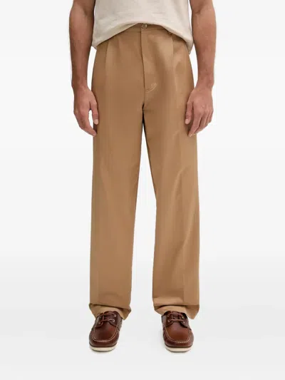 Hugo Boss Embroidered-logo Trousers In Brown