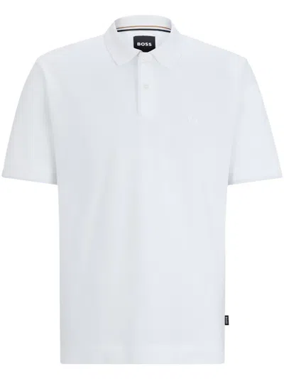 Hugo Boss Mercerized-cotton Polo Shirt With Embroidered Double Monogram In White