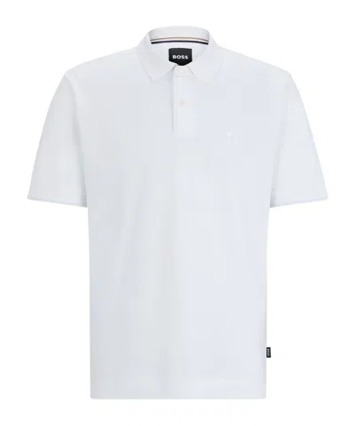 Hugo Boss Mercerized-cotton Polo Shirt With Embroidered Double Monogram In White