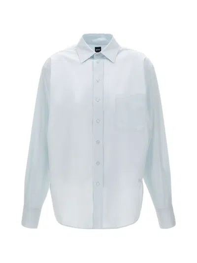 Hugo Boss Embroidered Pocket Cotton Shirt In Blue