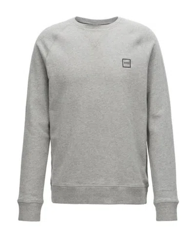 Hugo Boss Embroidered Round-necked Sweater In Gray