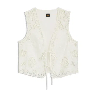 Hugo Boss Embroidered Waistcoat With Tie Closure In White