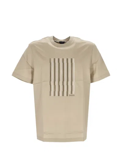 Hugo Boss Embroidered-stripe T-shirt In Brown