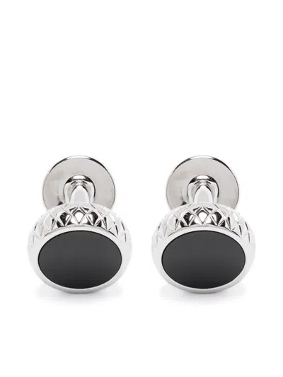 Hugo Boss Enamel Round Cufflinks In Silver