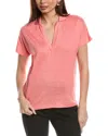 Hugo Boss Linen-blend Top With Johnny Collar In Purple