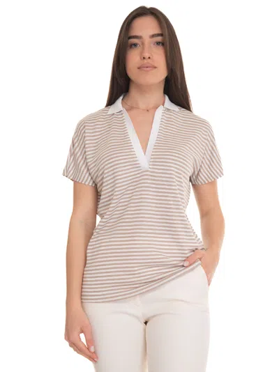 Hugo Boss Enelina-striped Short-sleeved Polo Shirt In Neutrals