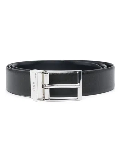 Hugo Boss Engraved-buckle Belt In Black