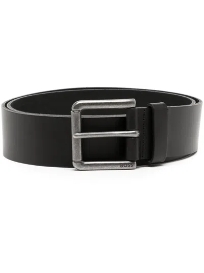 Hugo Boss Engraved-logo Buckle Belt In Black
