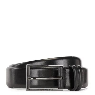 Hugo Boss Engraved Logo Leather Belt In Black