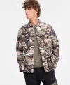 Hugo Boss Epoldo Long Sleeve Owl Print Button-front Shirt-jacket In Gray
