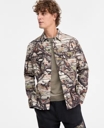 HUGO BOSS EPOLDO LONG SLEEVE OWL PRINT BUTTON-FRONT SHIRT-JACKET