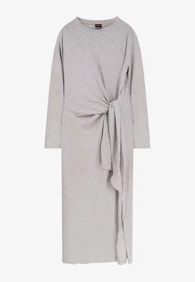 Hugo Boss Erlot Knotted Midi Dress In Gray