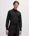 Hugo Boss Ermo Mens Slim Fit Shirt In Stretch Cotton With Stacked Logo In Black