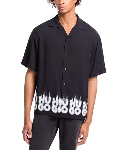 Hugo Boss Espino Regular Fit Short Sleeve Logo Print Shirt In Black