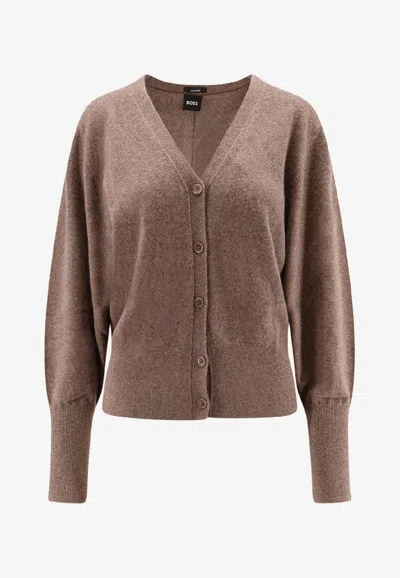 Hugo Boss Essential Cashmere Cardigan In Brown
